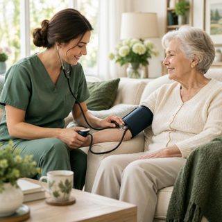 A caregiver checking on a resident's wellbeing